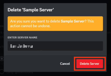 Tap Delete Server