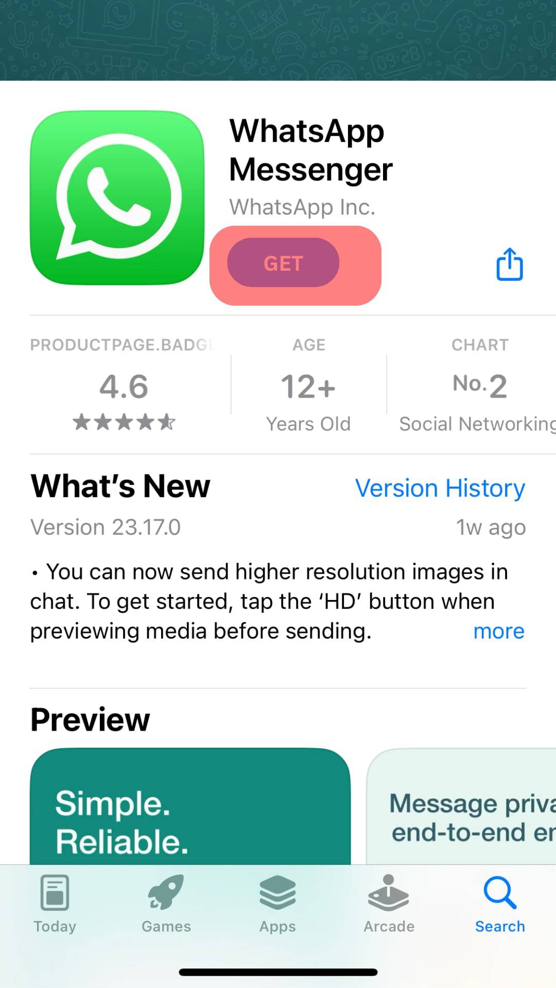 Tap Get Next To The Whatsapp App.