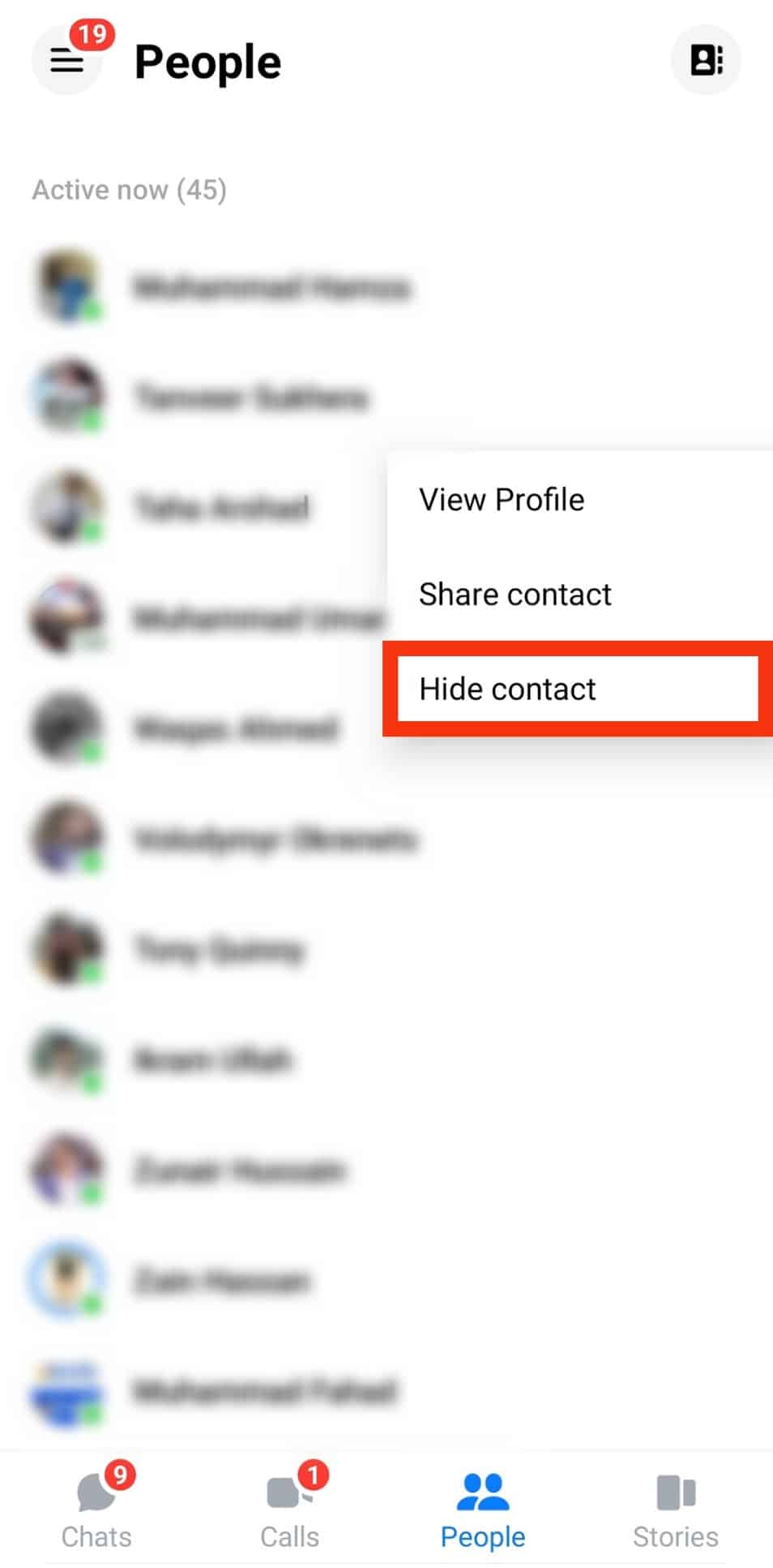 Tap Hide Contact Option