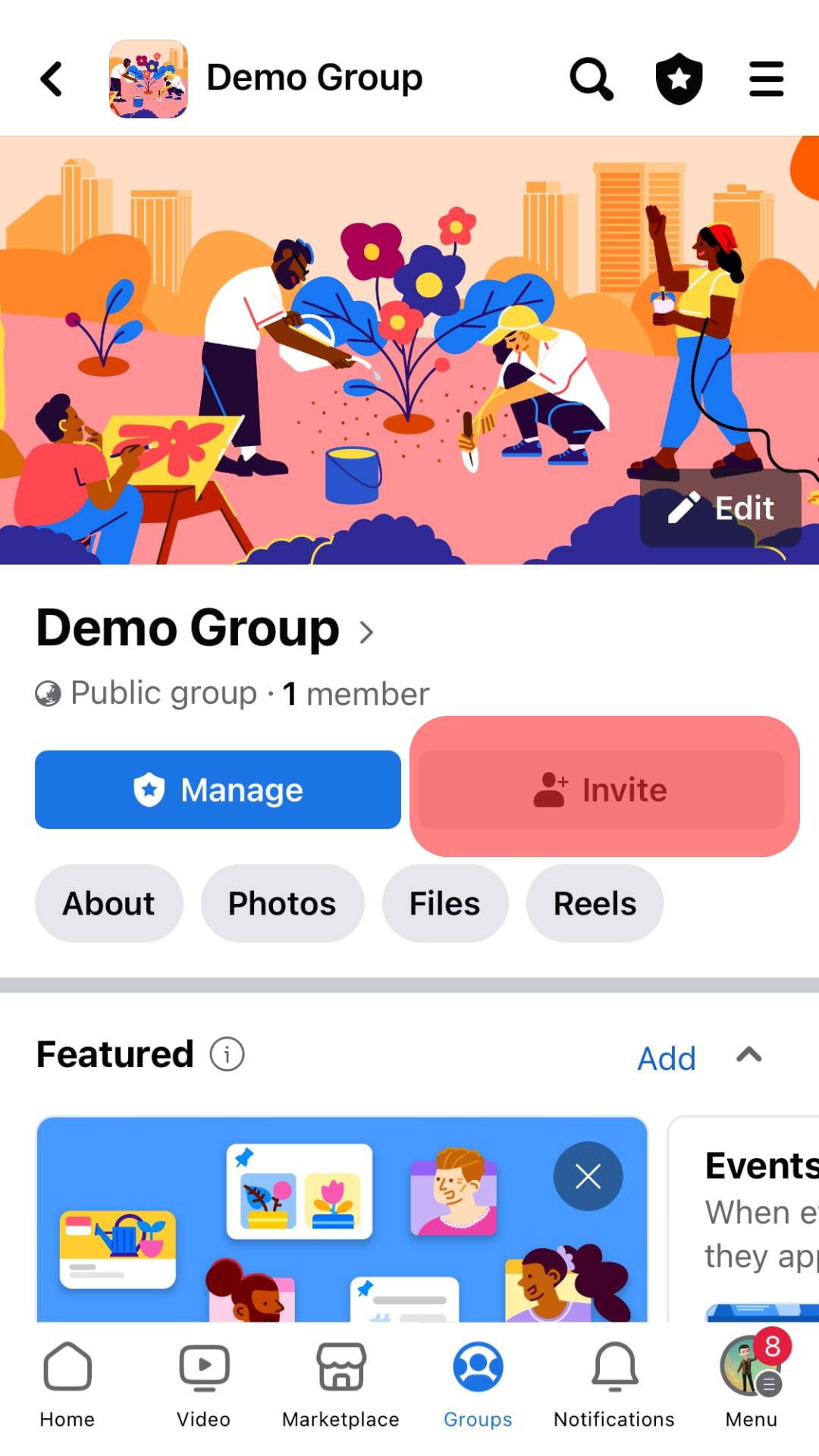 Tap + Invite Beside Group Name