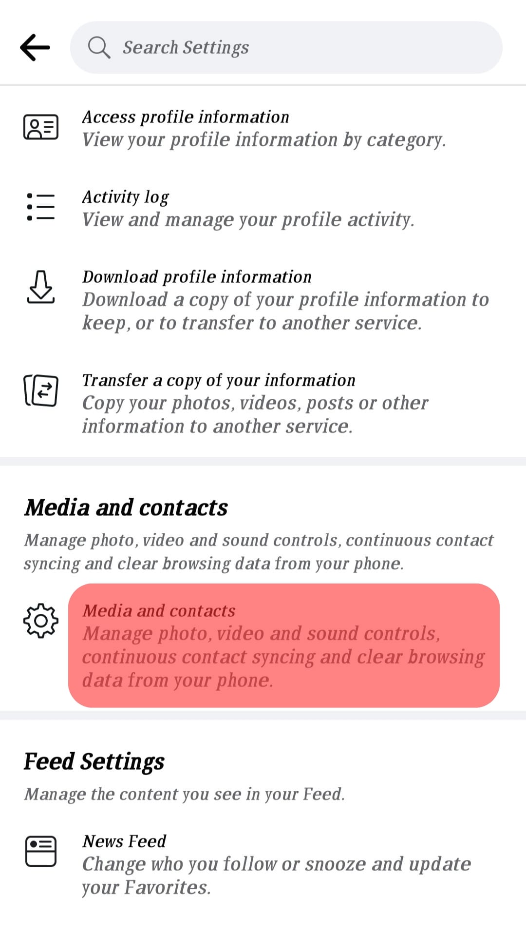 Tap Media And Contacts.