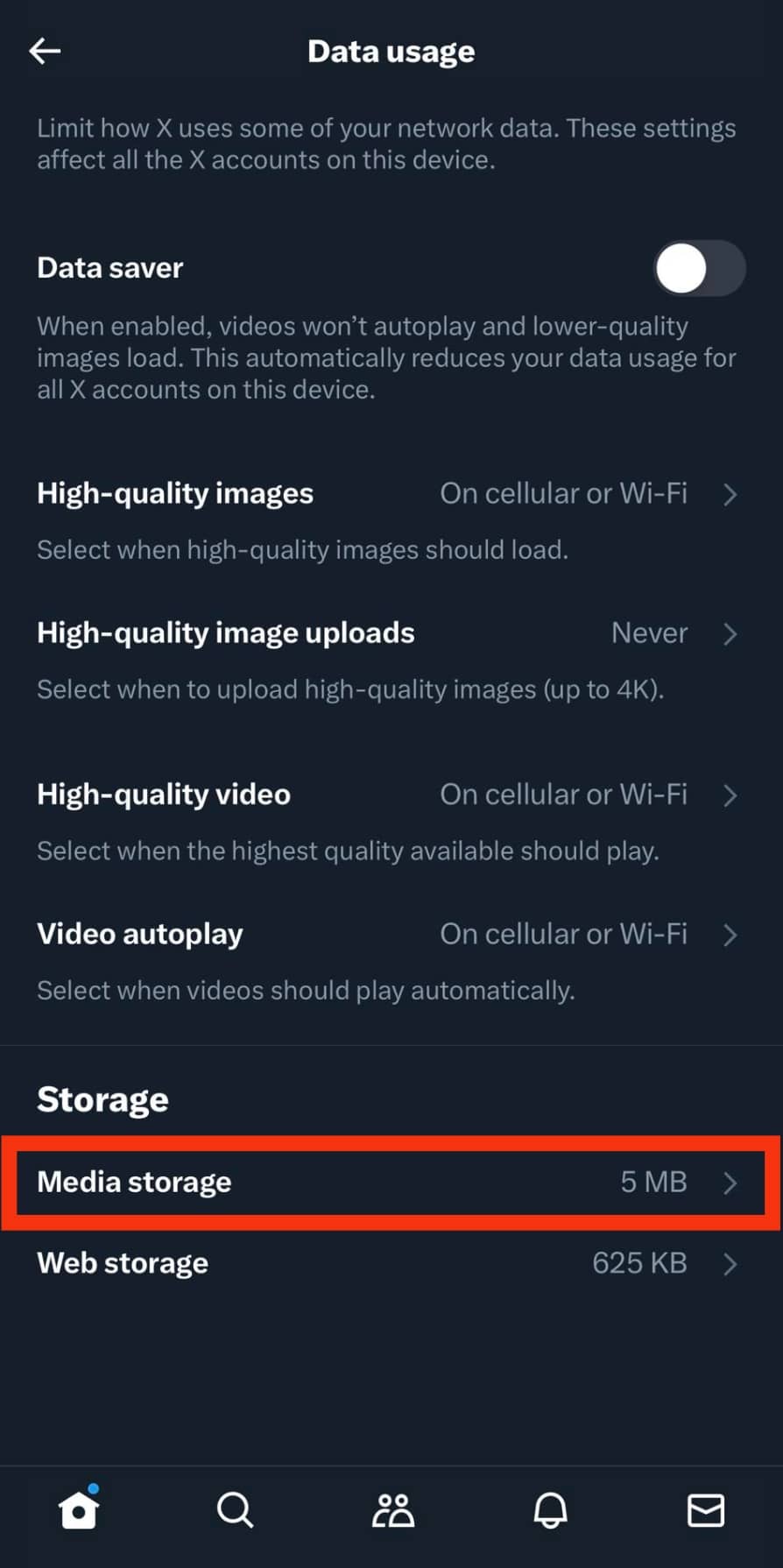 Tap Media Storage.