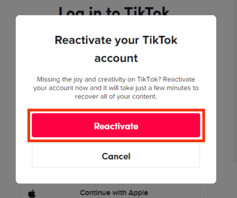 Tap Reactivate To Confirm