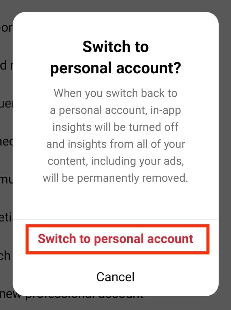 Tap Switch To Personal Account Again