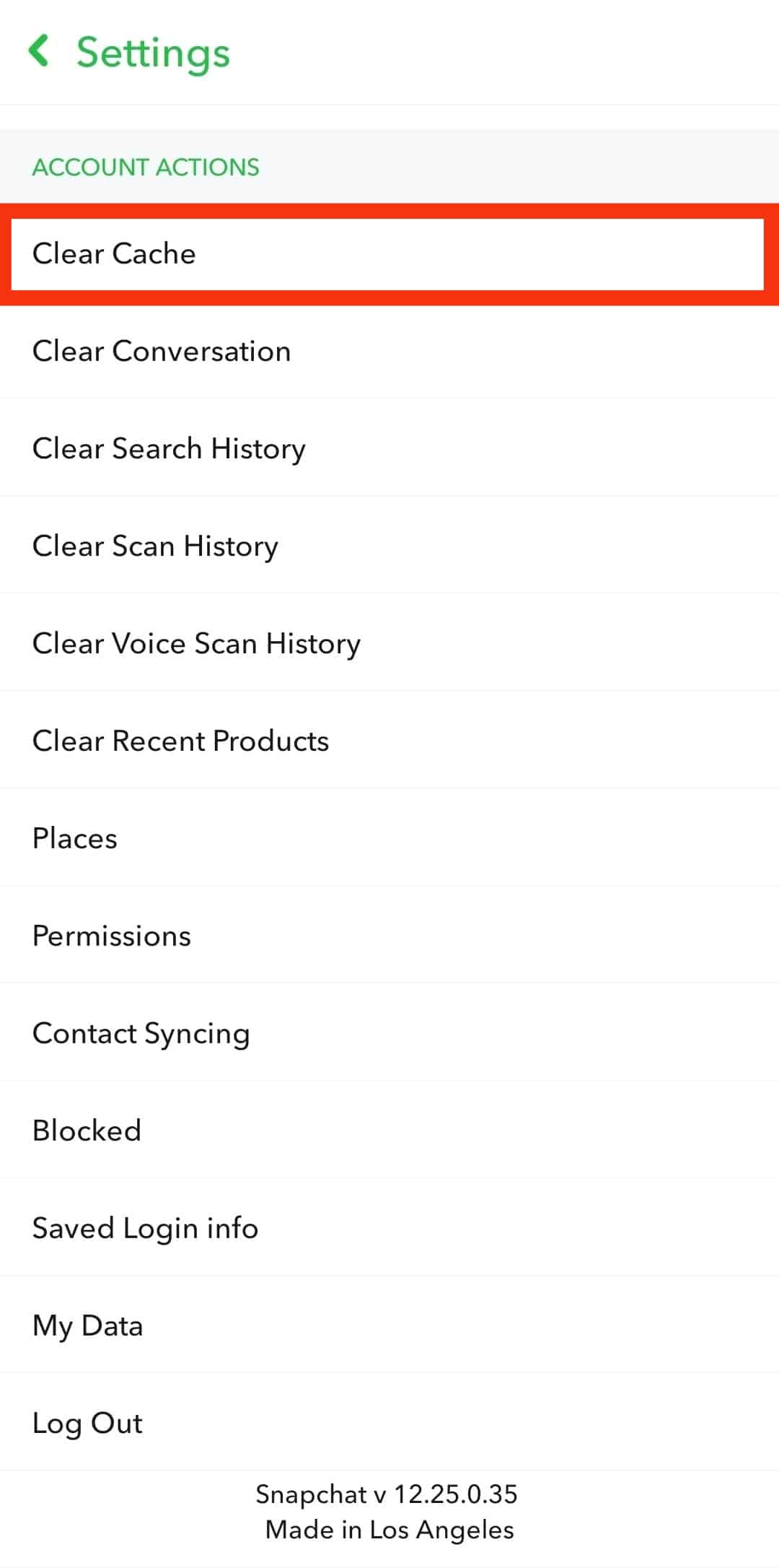 Tap Clear Cache In Accounts Action Section