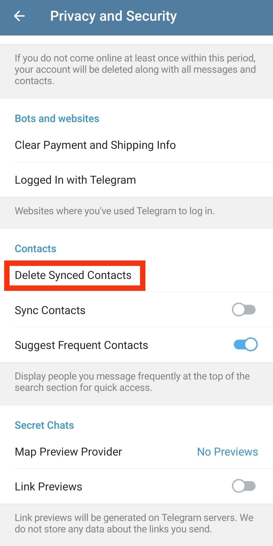 Tap Delete Synced Contacts