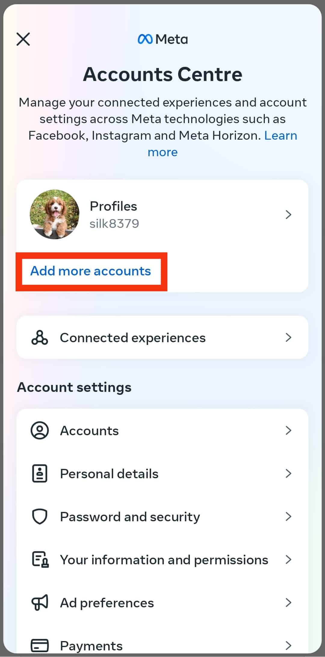 Tap On 'Add More Accounts' Option