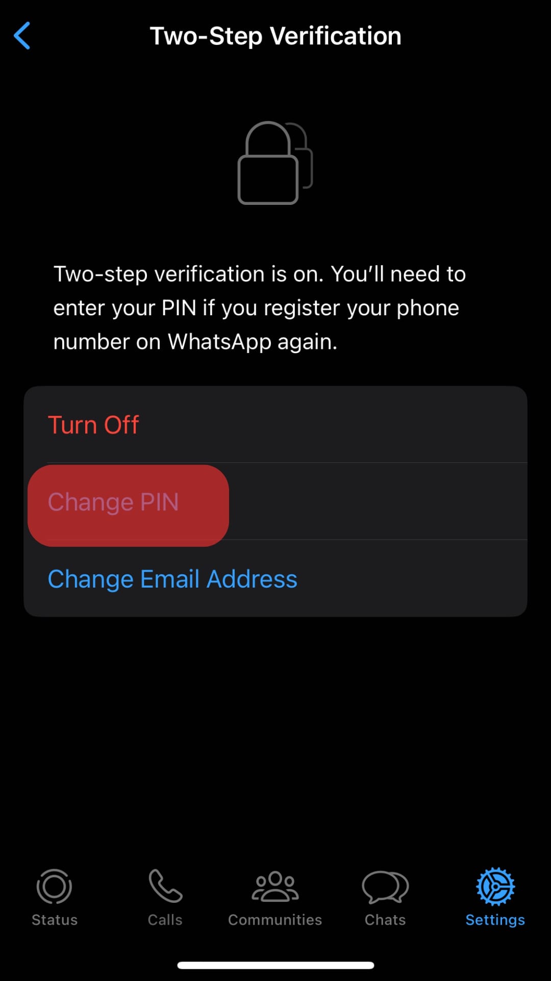 Tap On 'Change Pin.'