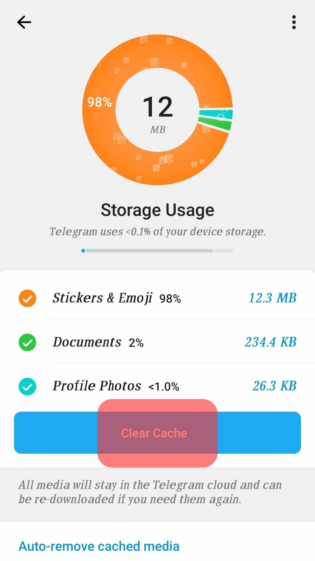 Tap On Clear Cache Telegram