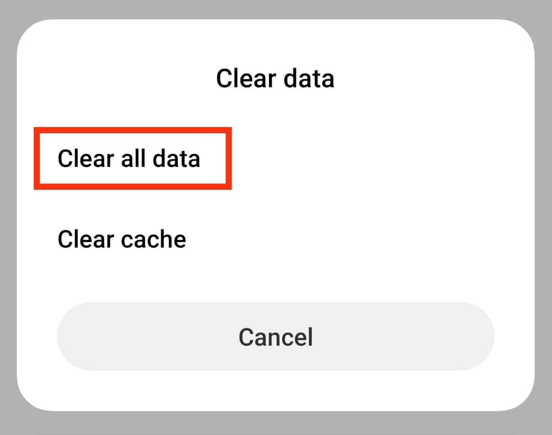 Tap On Clear All Data