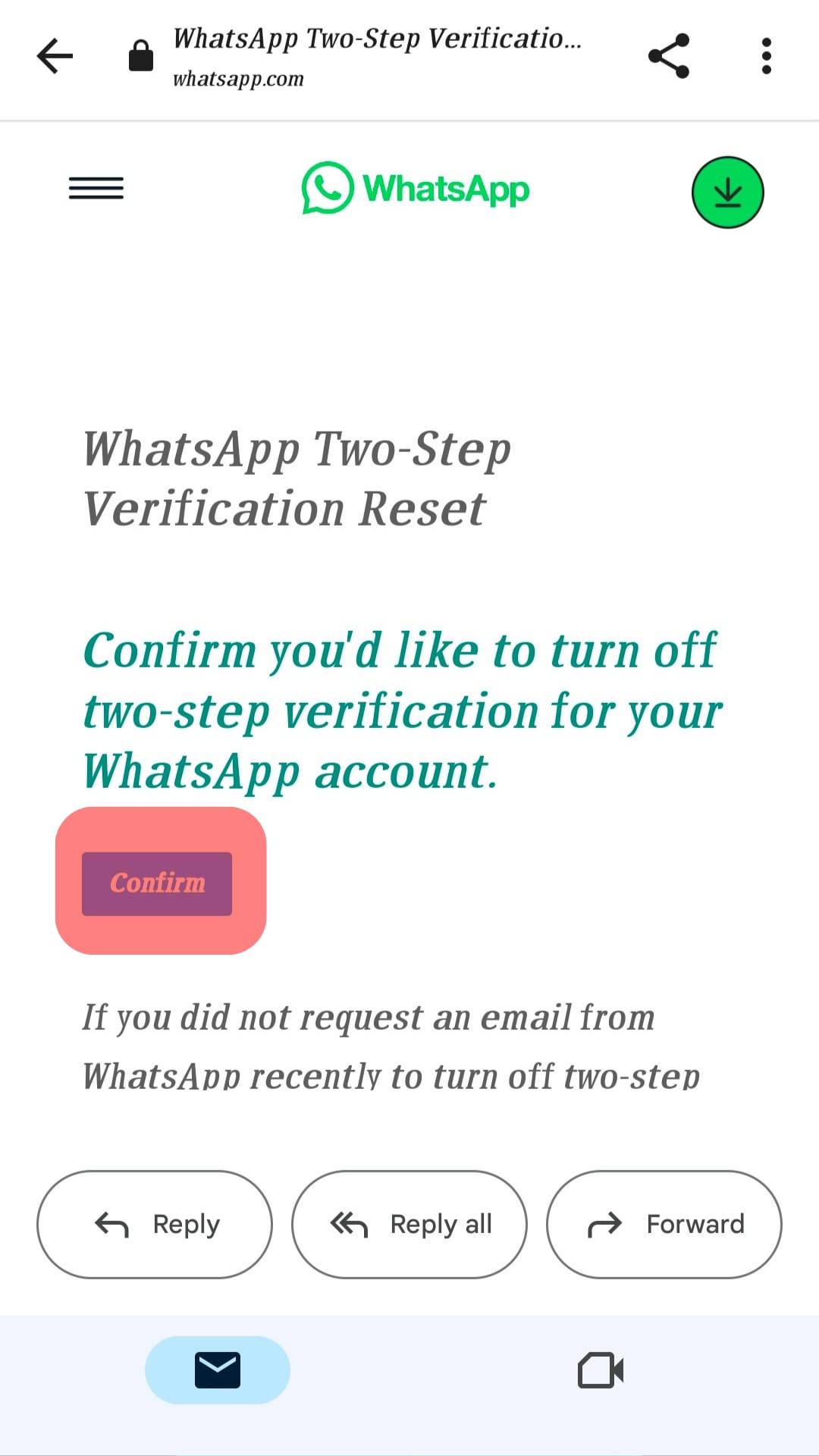 Tap On 'Confirm' To Disable The Two-Step Verification.