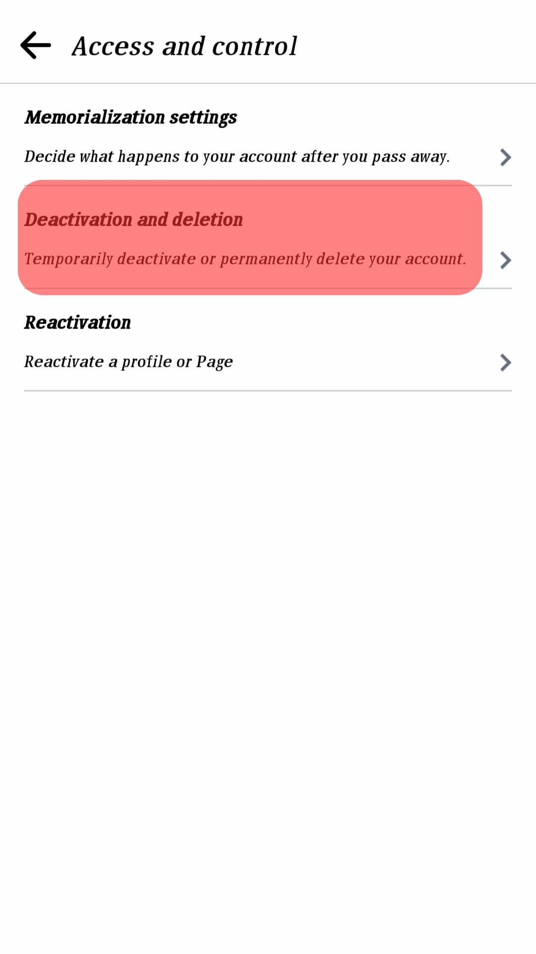 Tap On Deactivation And Deletion.