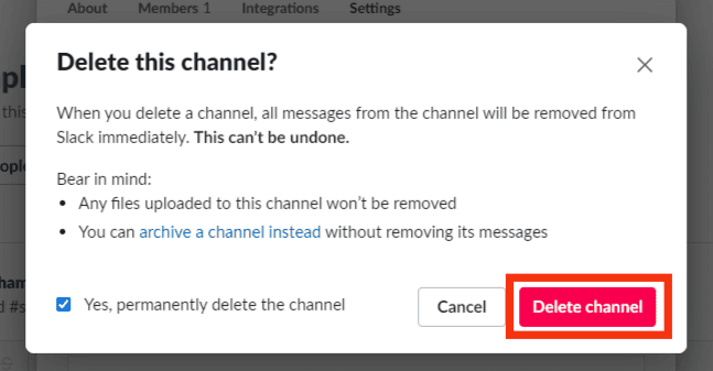 Tap On Delete Channel