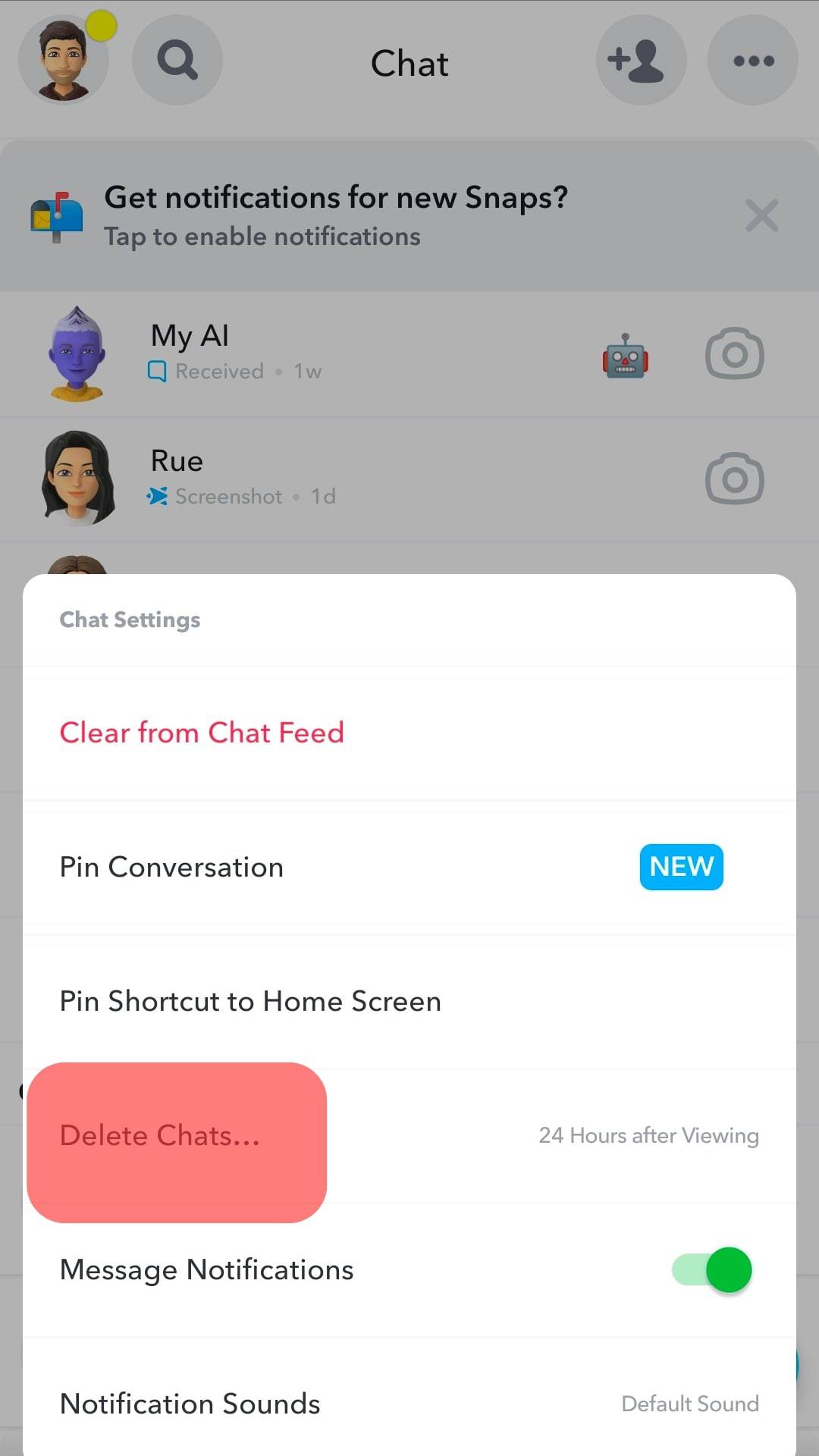 Tap On Delete Chats