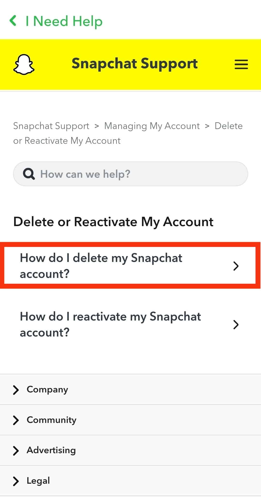 Tap On How Do I Delete My Snapchat Account