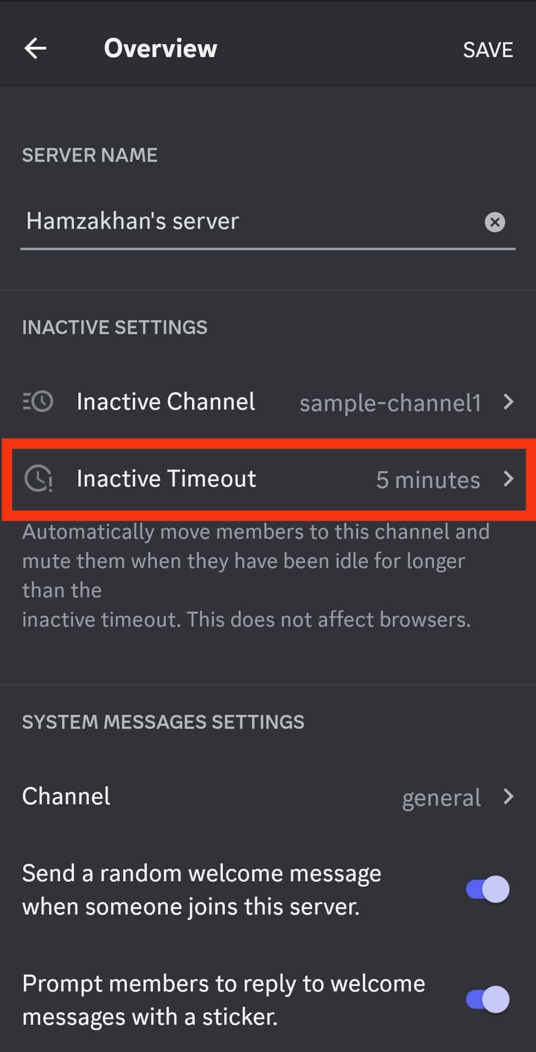 Tap On Inactive Timeout Option