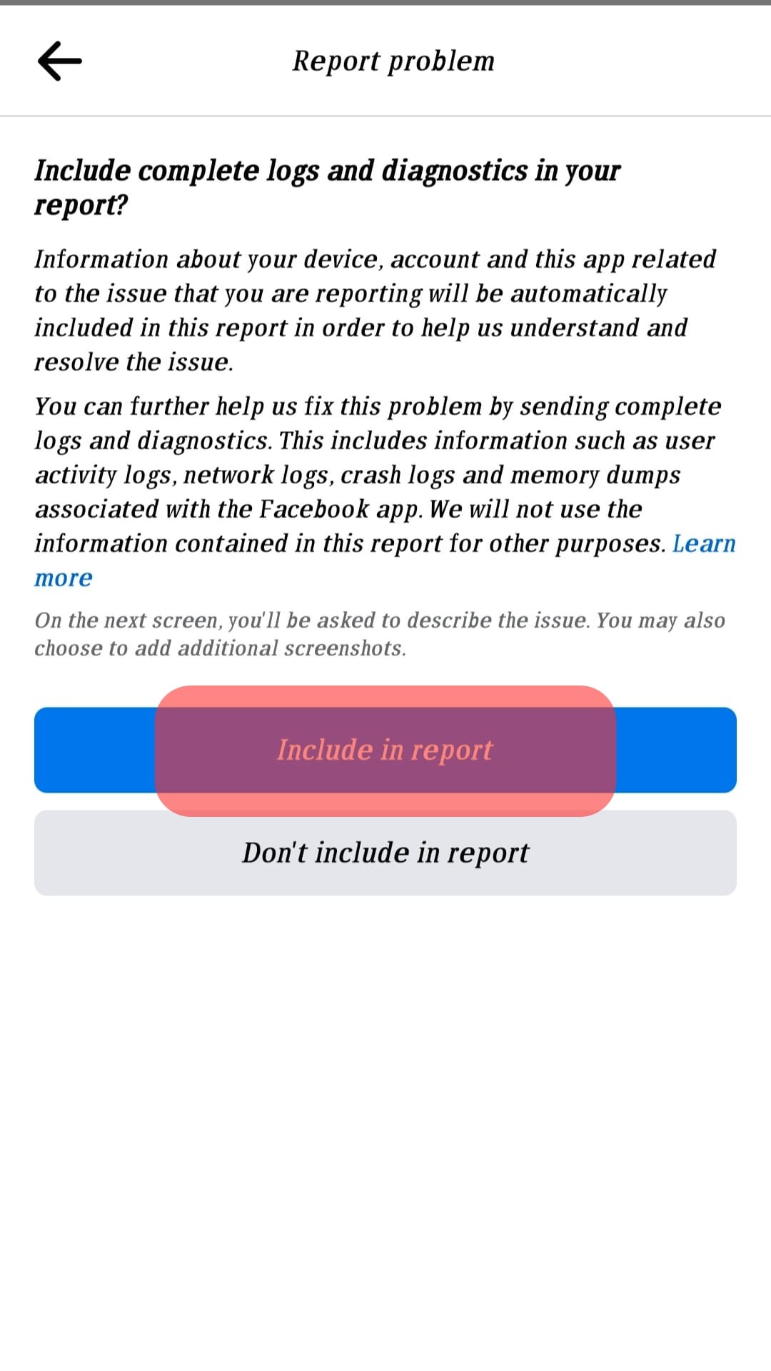 Tap On Include In Report.