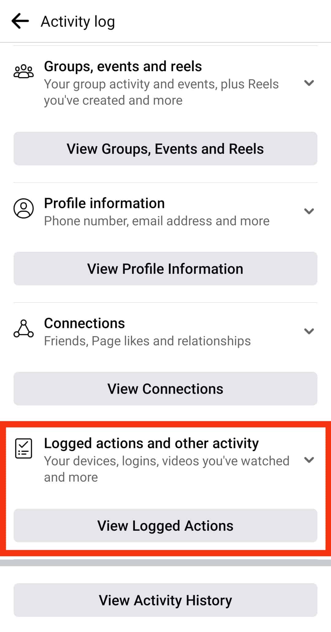 Tap On Logged Actions And Other Activities