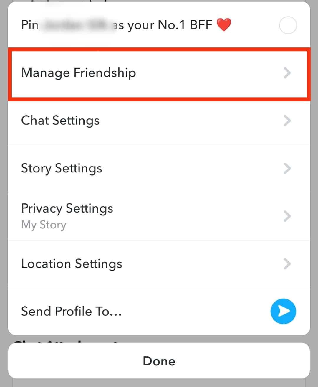 Tap On Manage Friendship