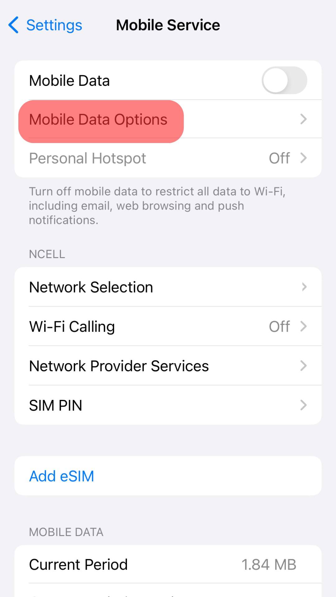 Tap On “Mobile Data Options.”