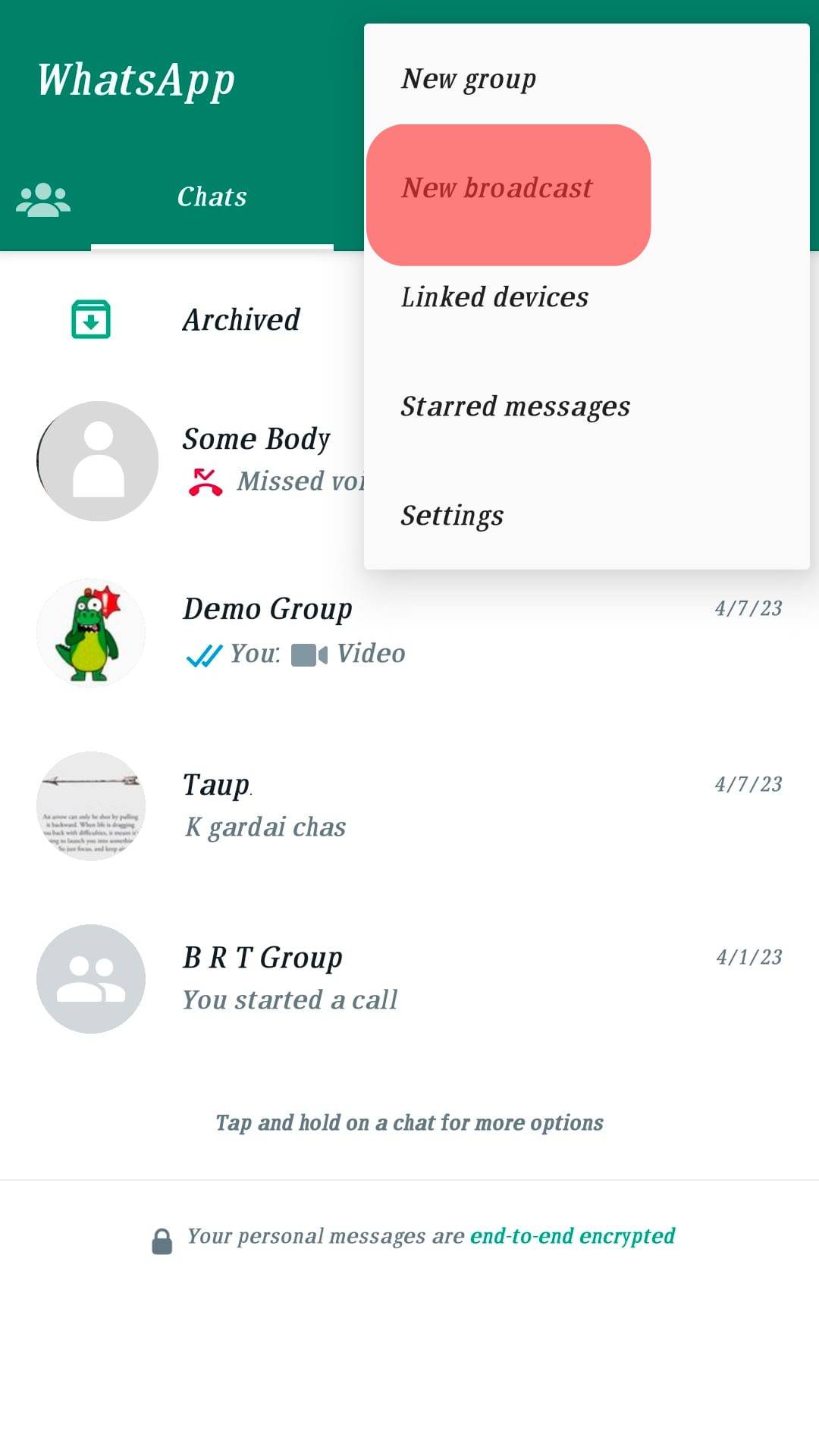 Tap On New Broadcast Whatsapp