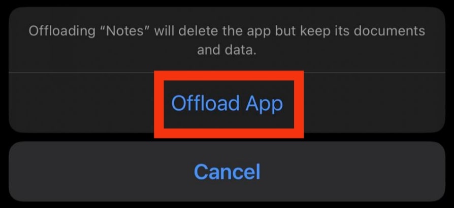 Tap On Offload App To Confirm.