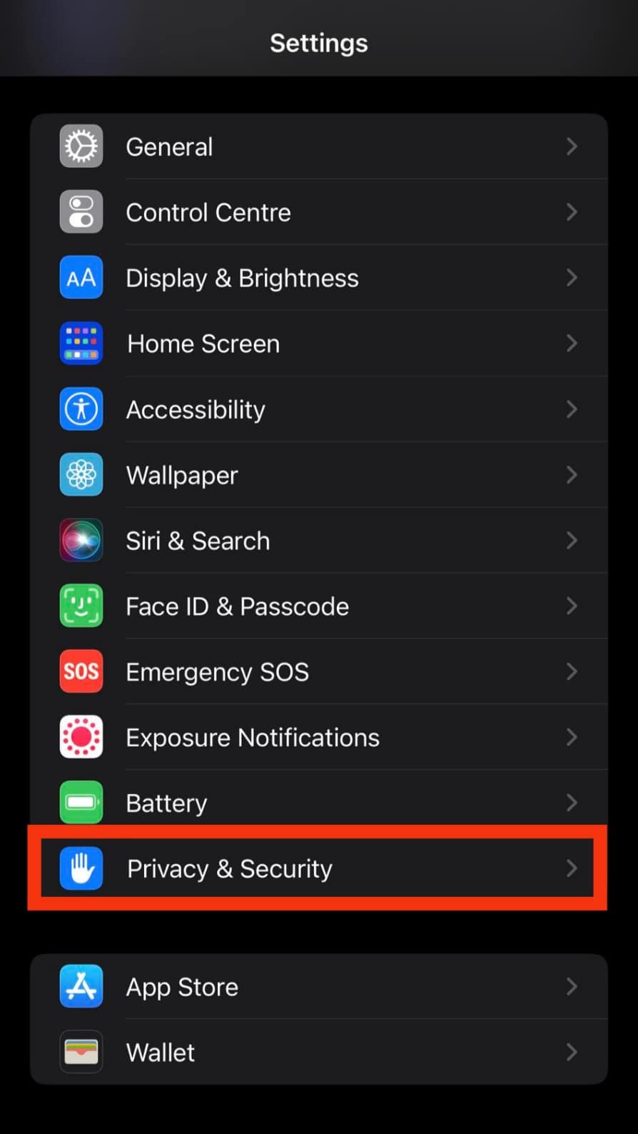 Tap On Privacy &Amp; Security