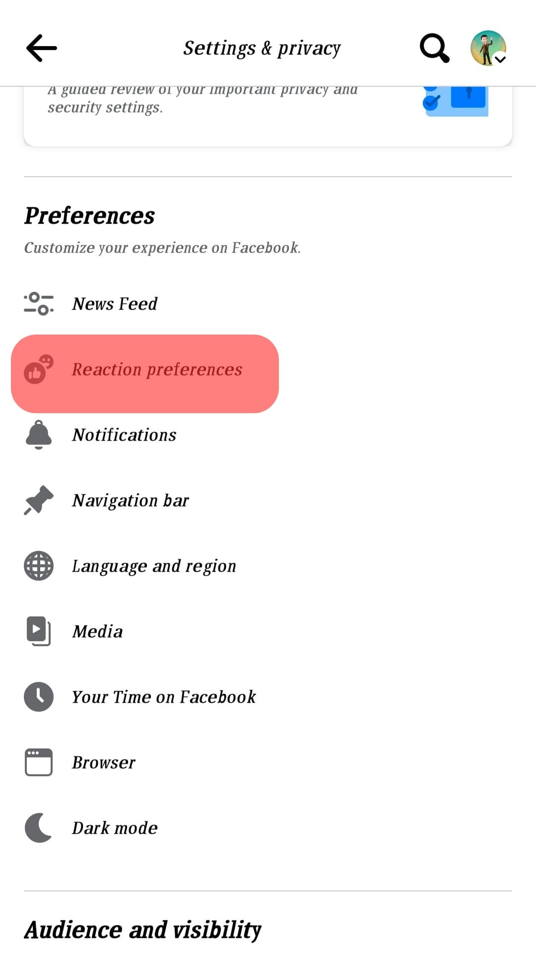 Tap On Reaction Preferences.