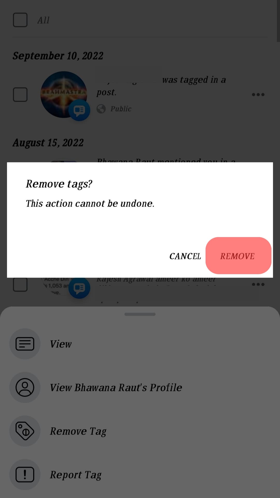 Tap On Remove Single Post