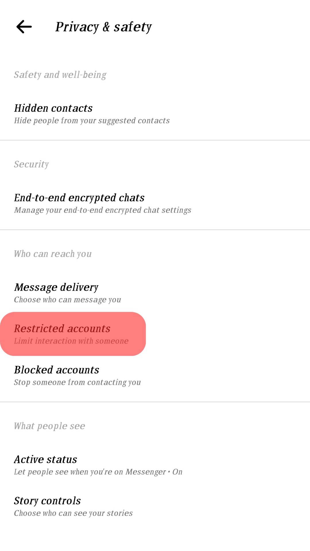 Tap On Restricted Accounts Messenger