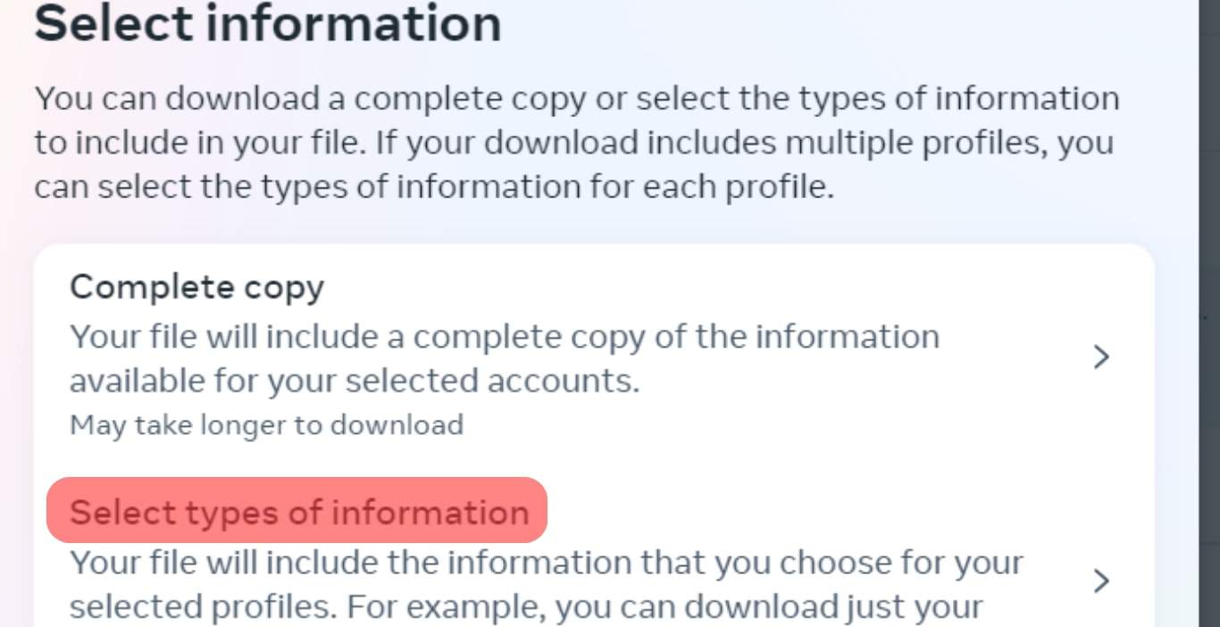 Tap On Select Types Of Information