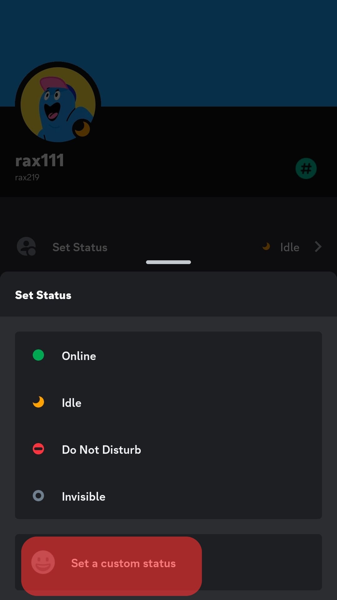 Tap On Set A Custom Status.