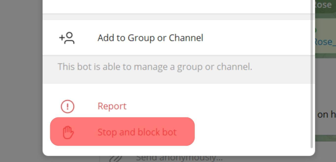 Tap On 'Stop And Block Bot.'