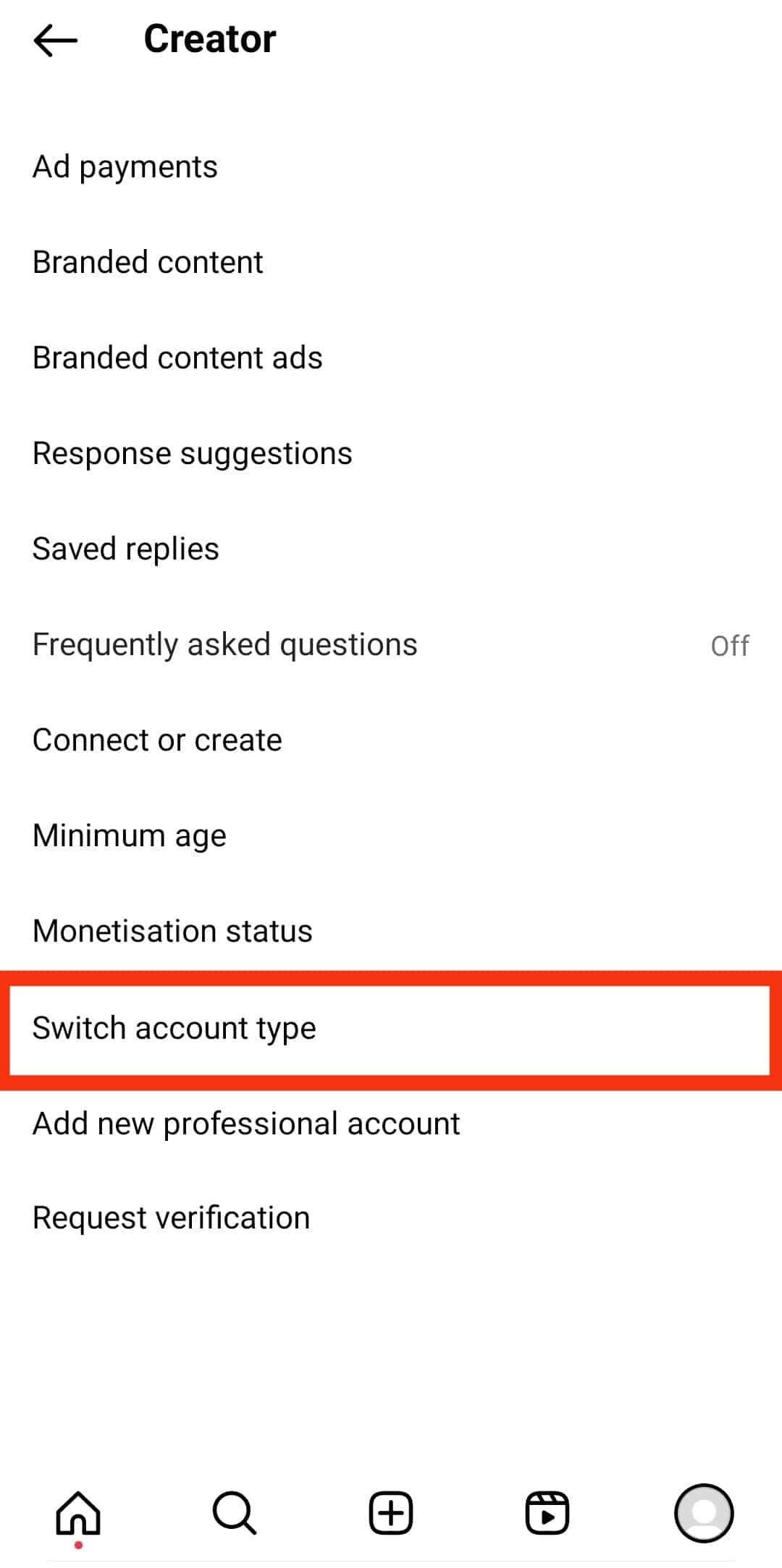 Tap On Switch Account Type