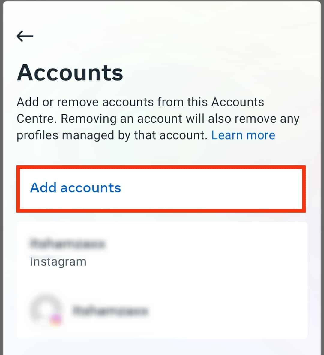 Tap On Add Accounts Option