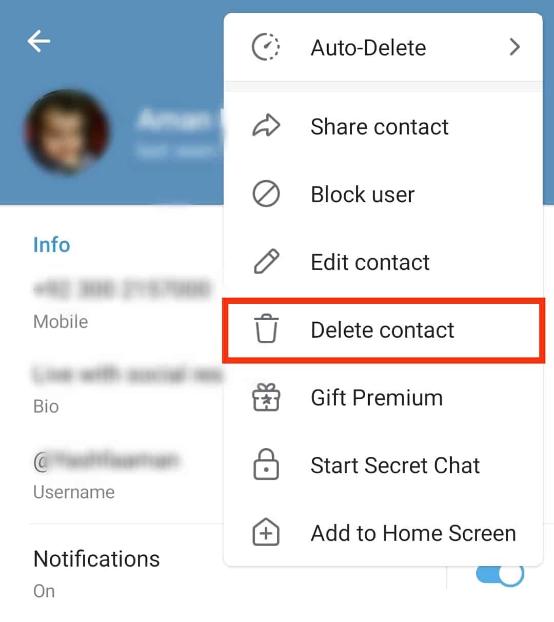 Tap On Delete Contact.