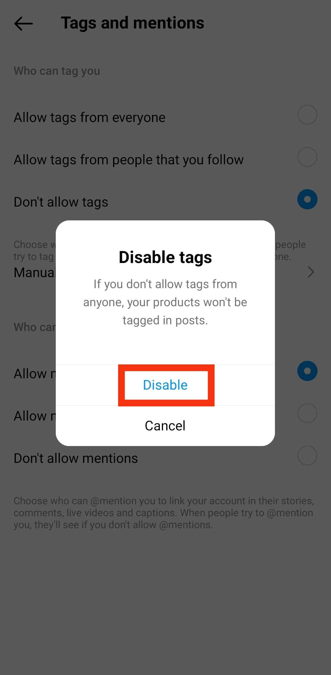 Tap On Disable