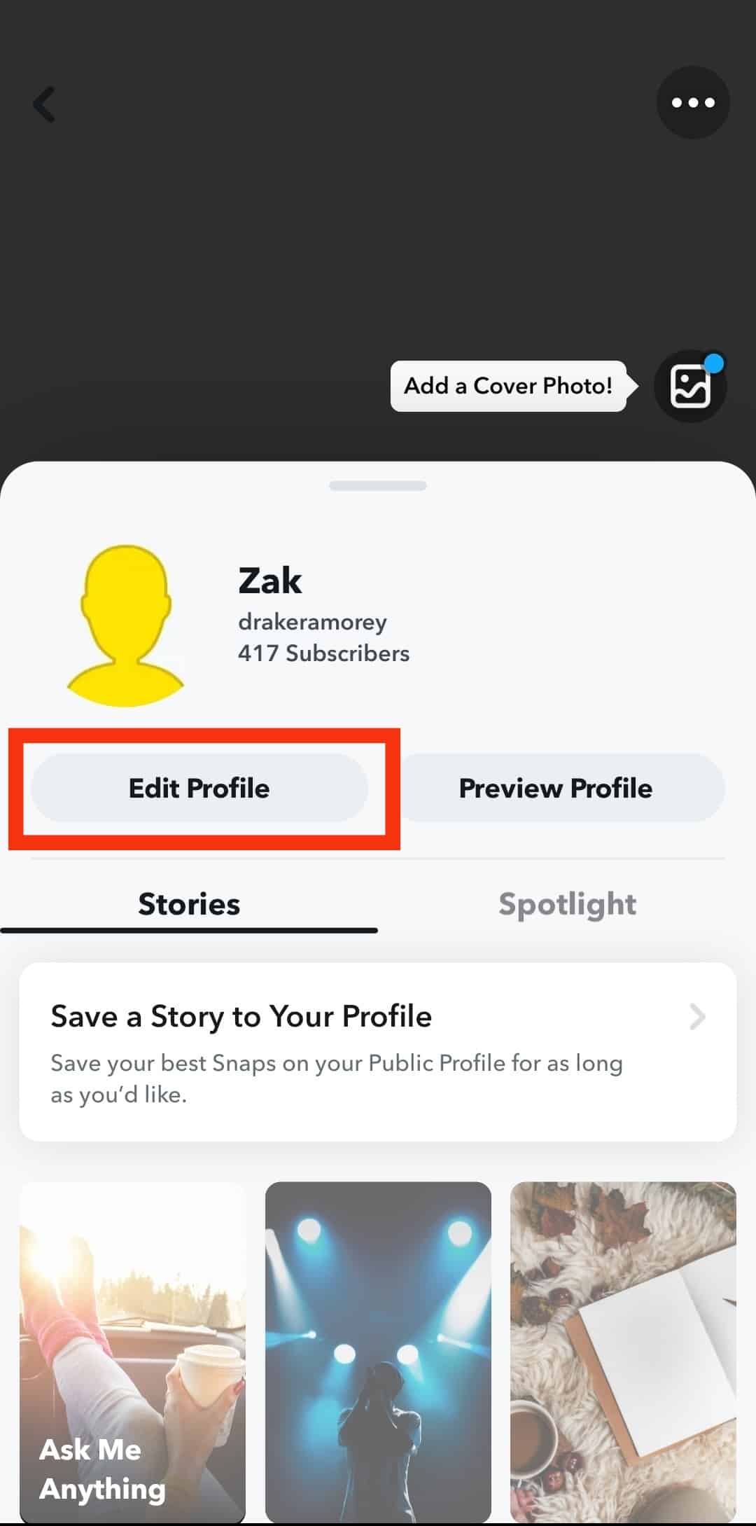 Tap On Edit Profile