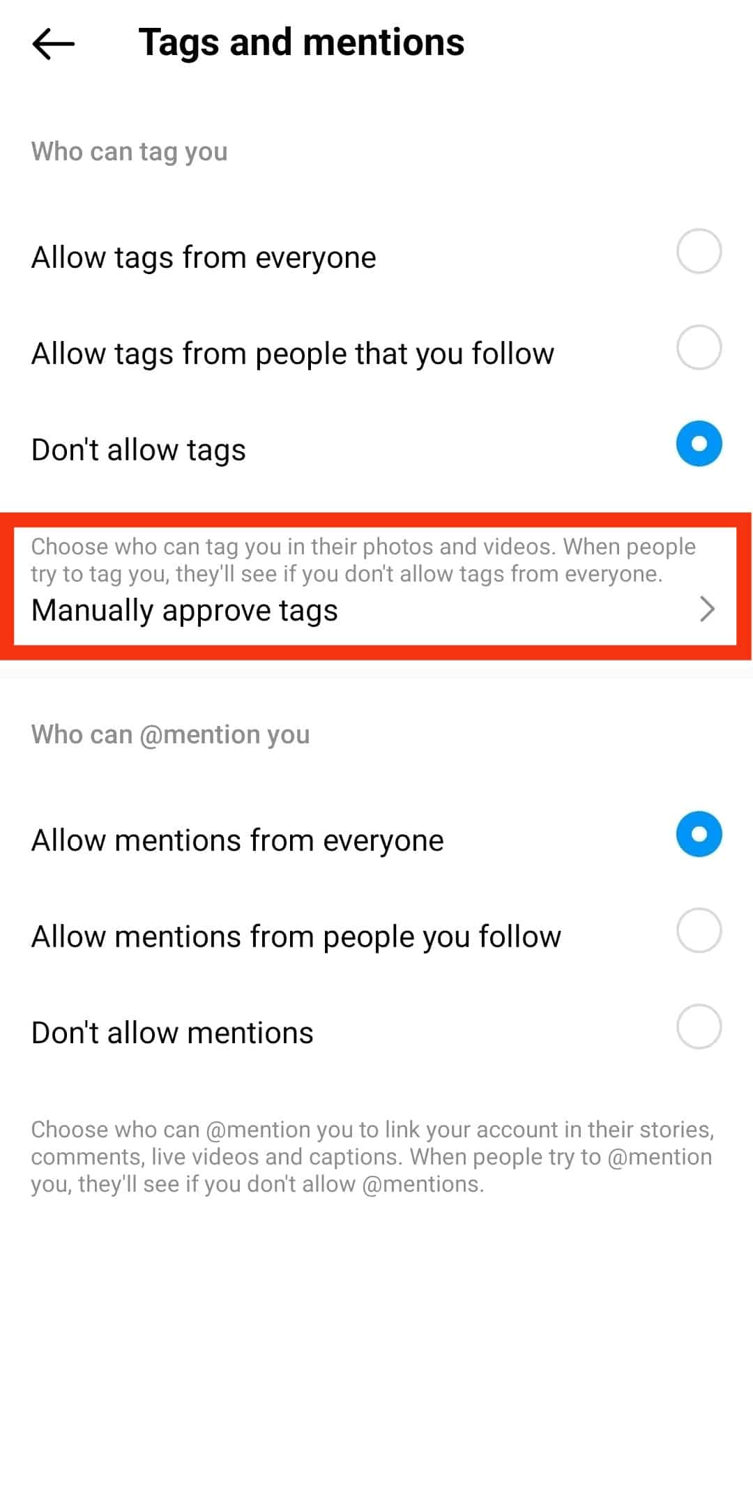 Tap On Manually Approved Tags