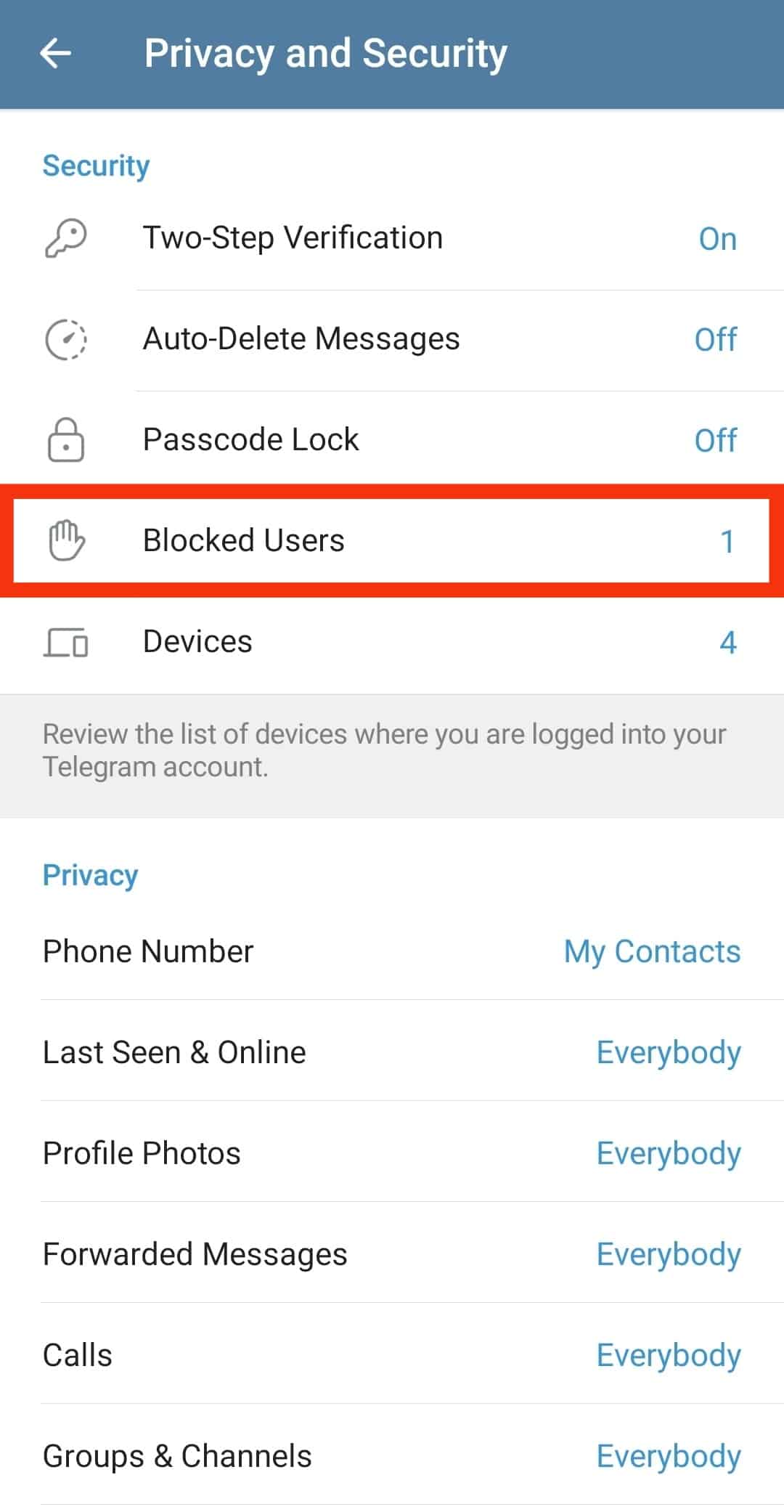 Tap On The Blocked Users