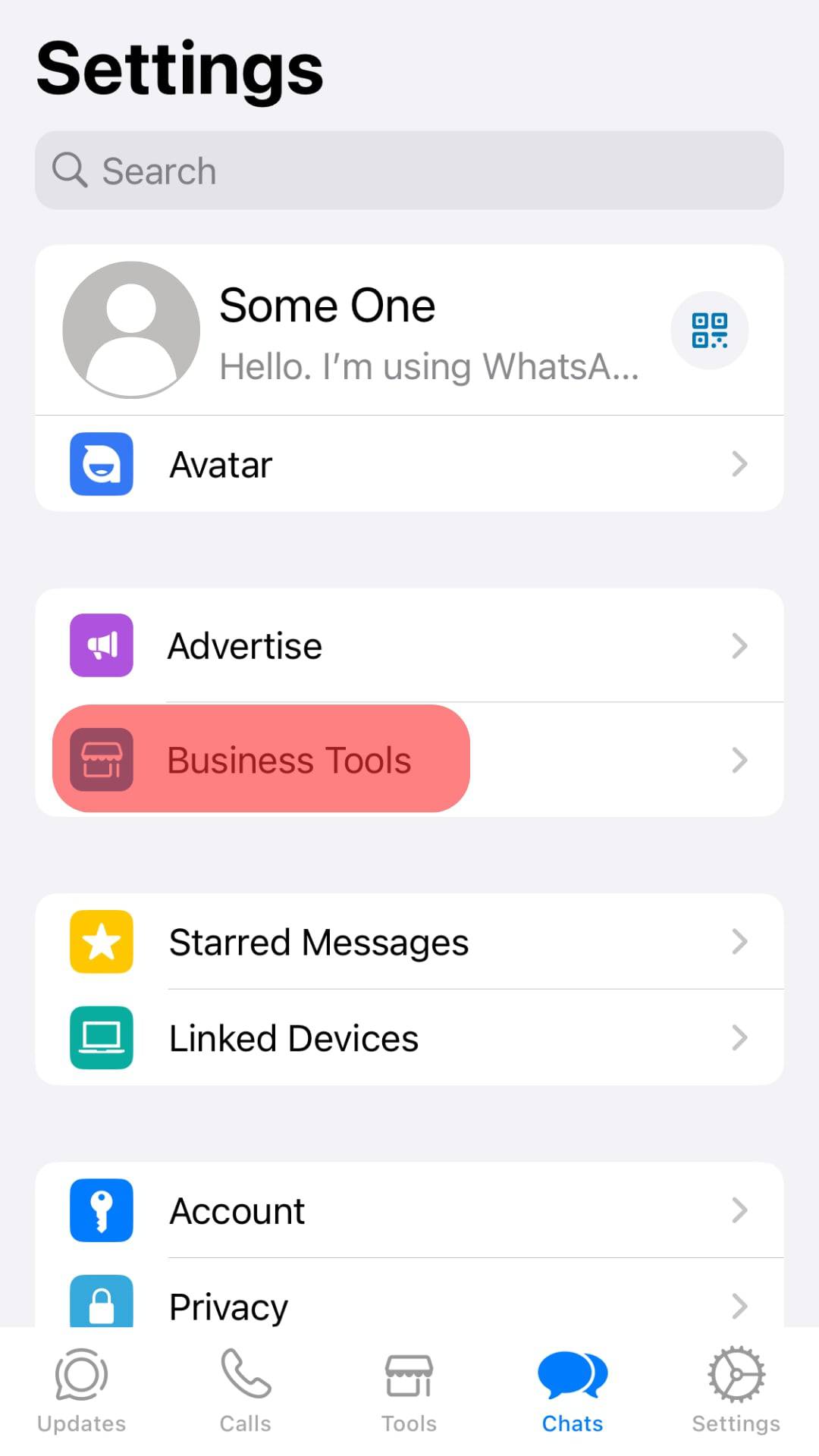 Tap On The Business Tools Option.