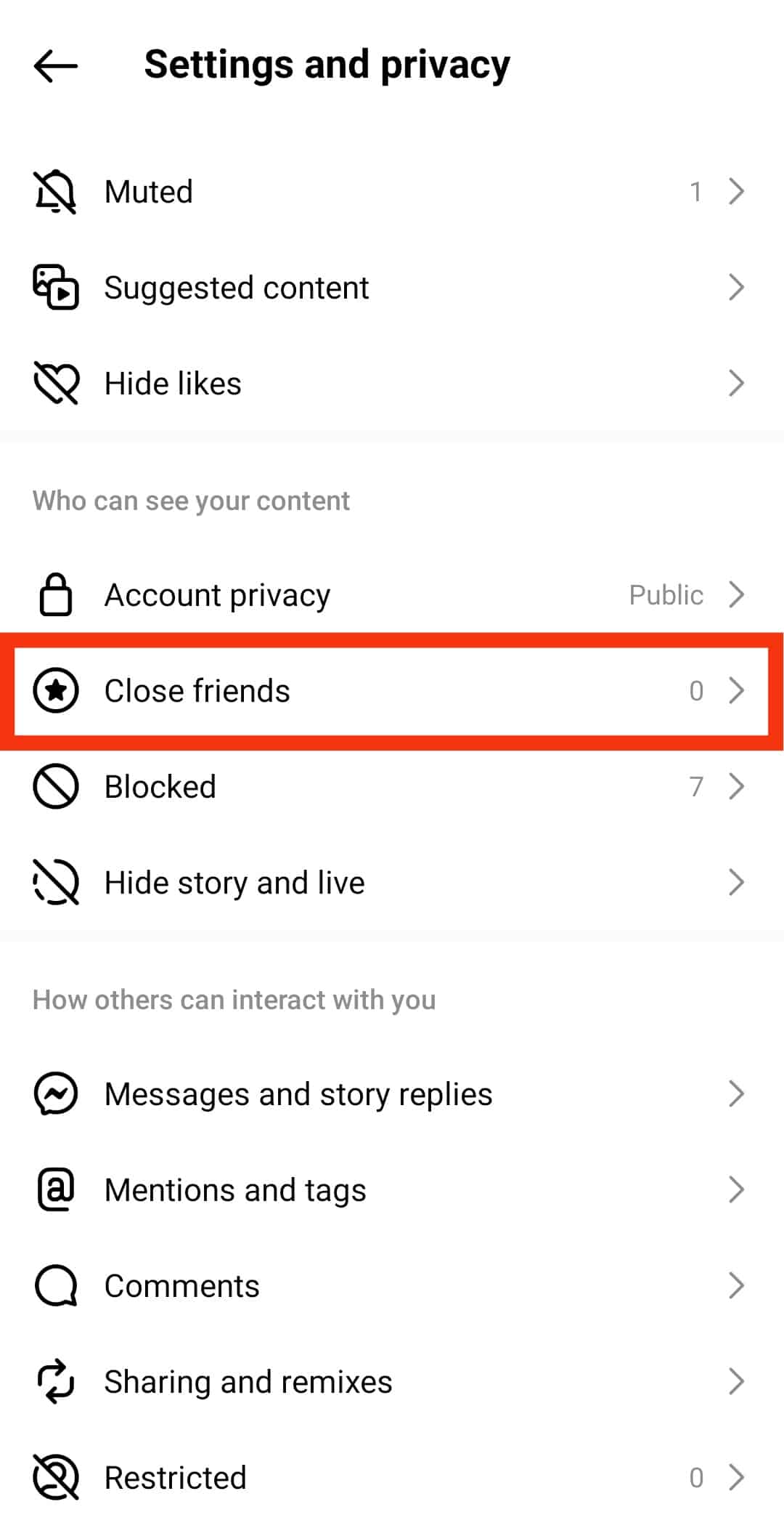 Tap On The Close Friends Option