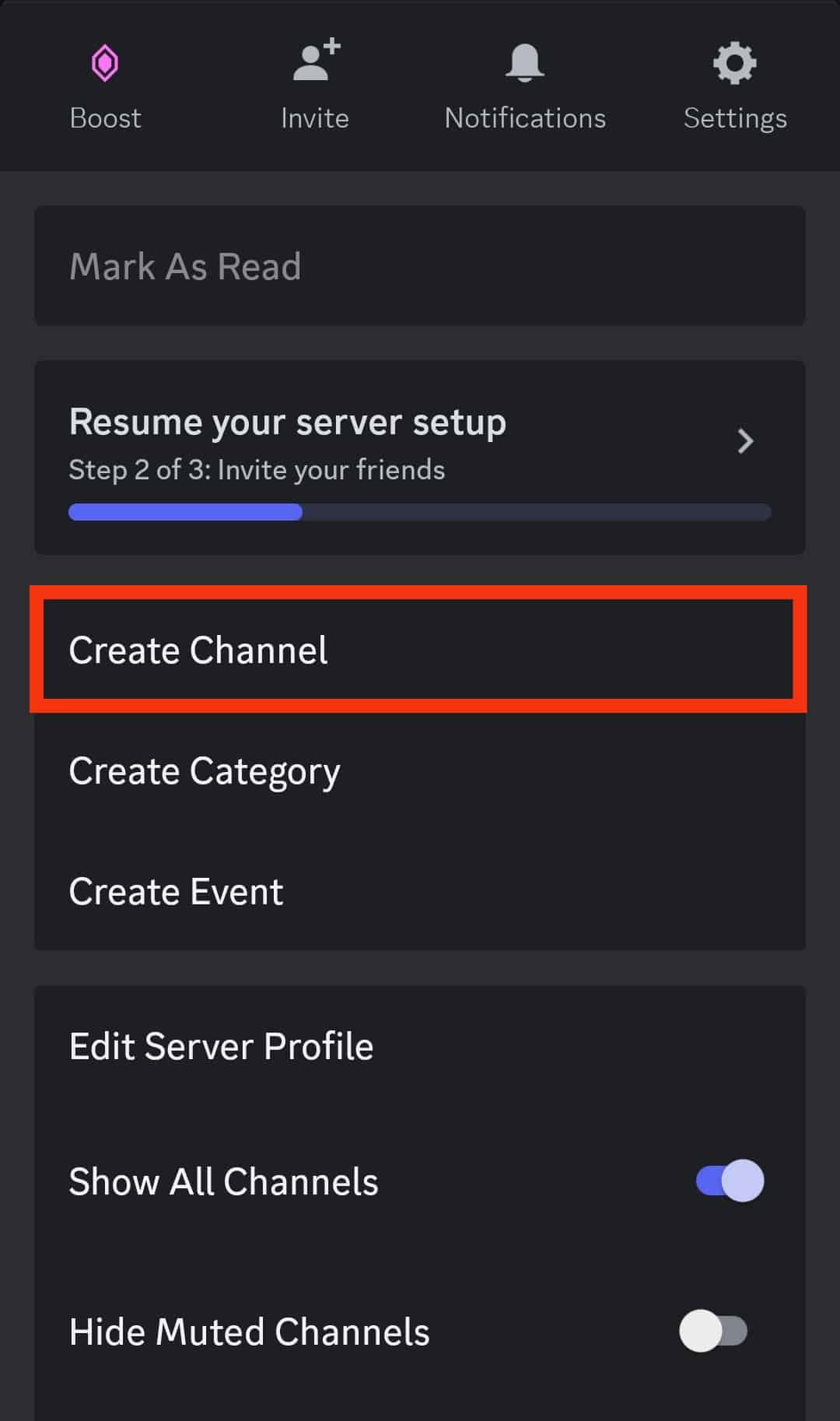 Tap On The&Nbsp;Create Channel&Nbsp;Option