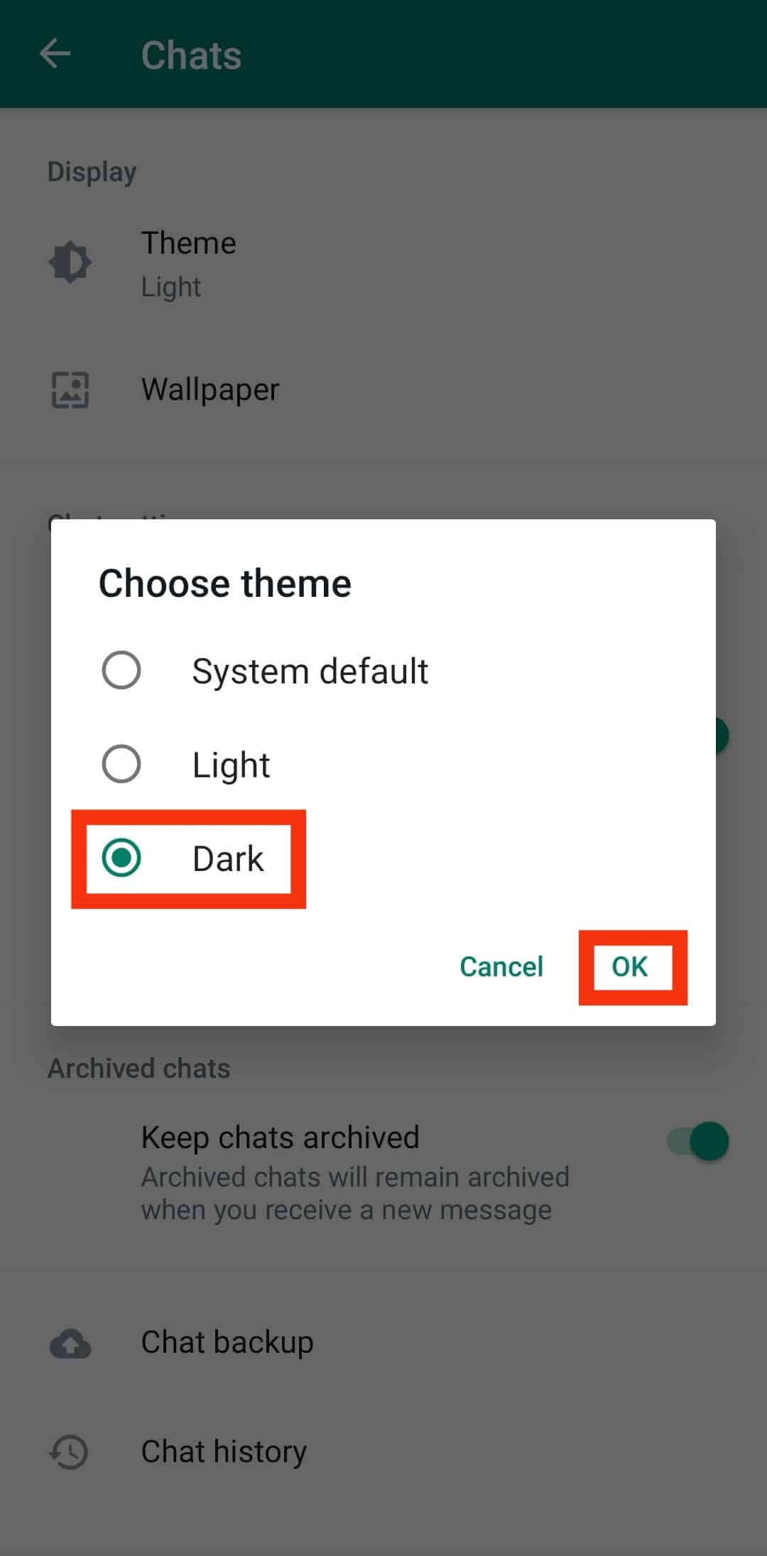 Tap On The 'Dark' Option And Then Tap 'Ok'