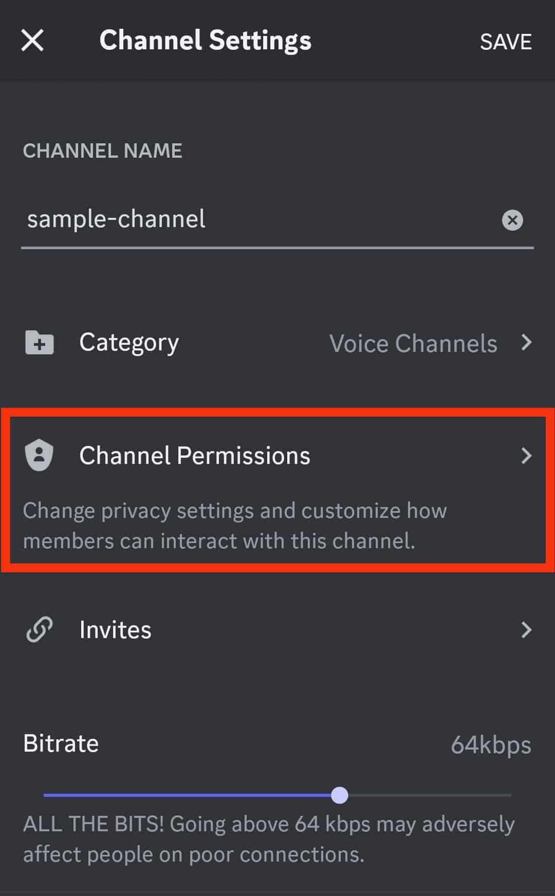 Tap On&Nbsp;&Quot;Channel Permissions