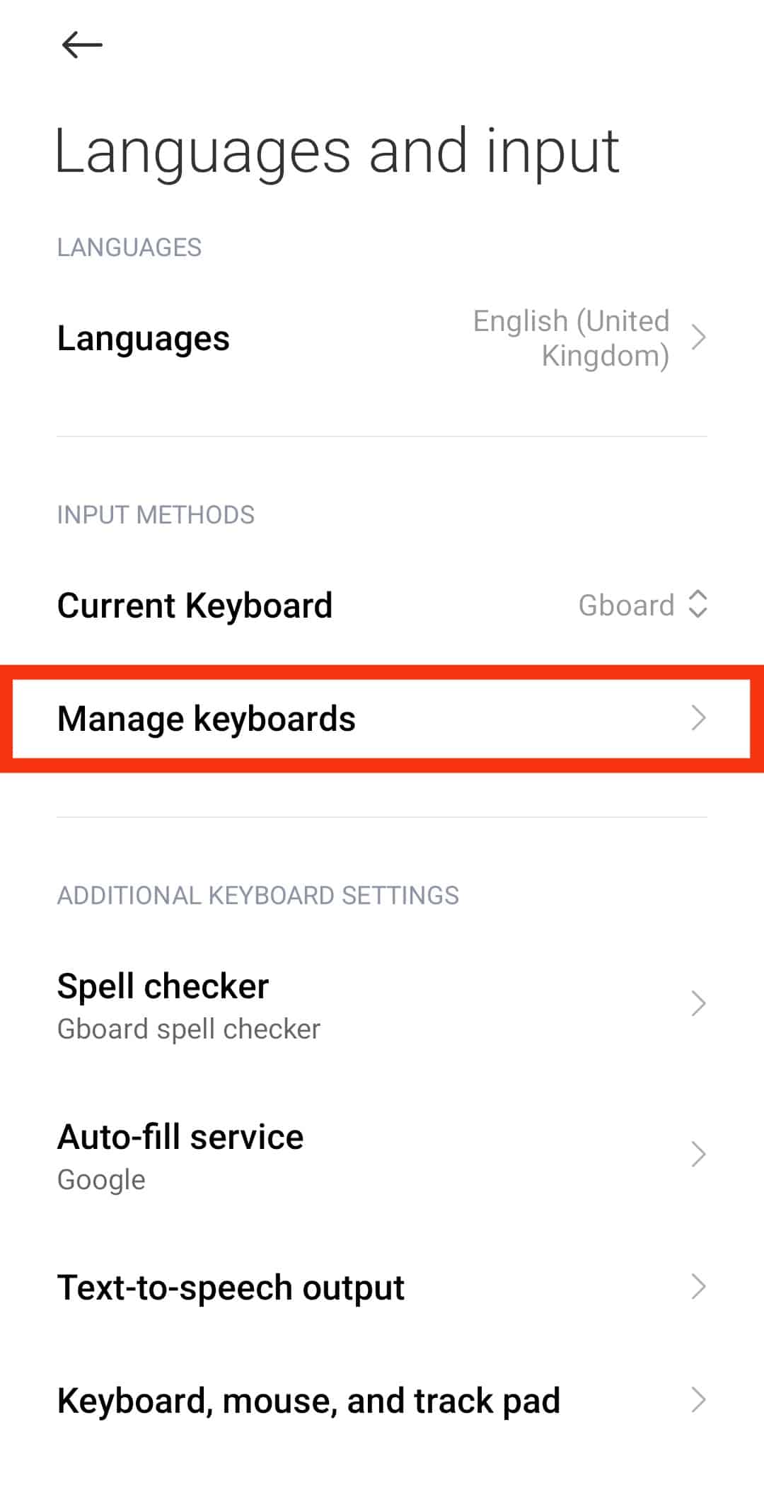 Tap On The Manage Keyboard