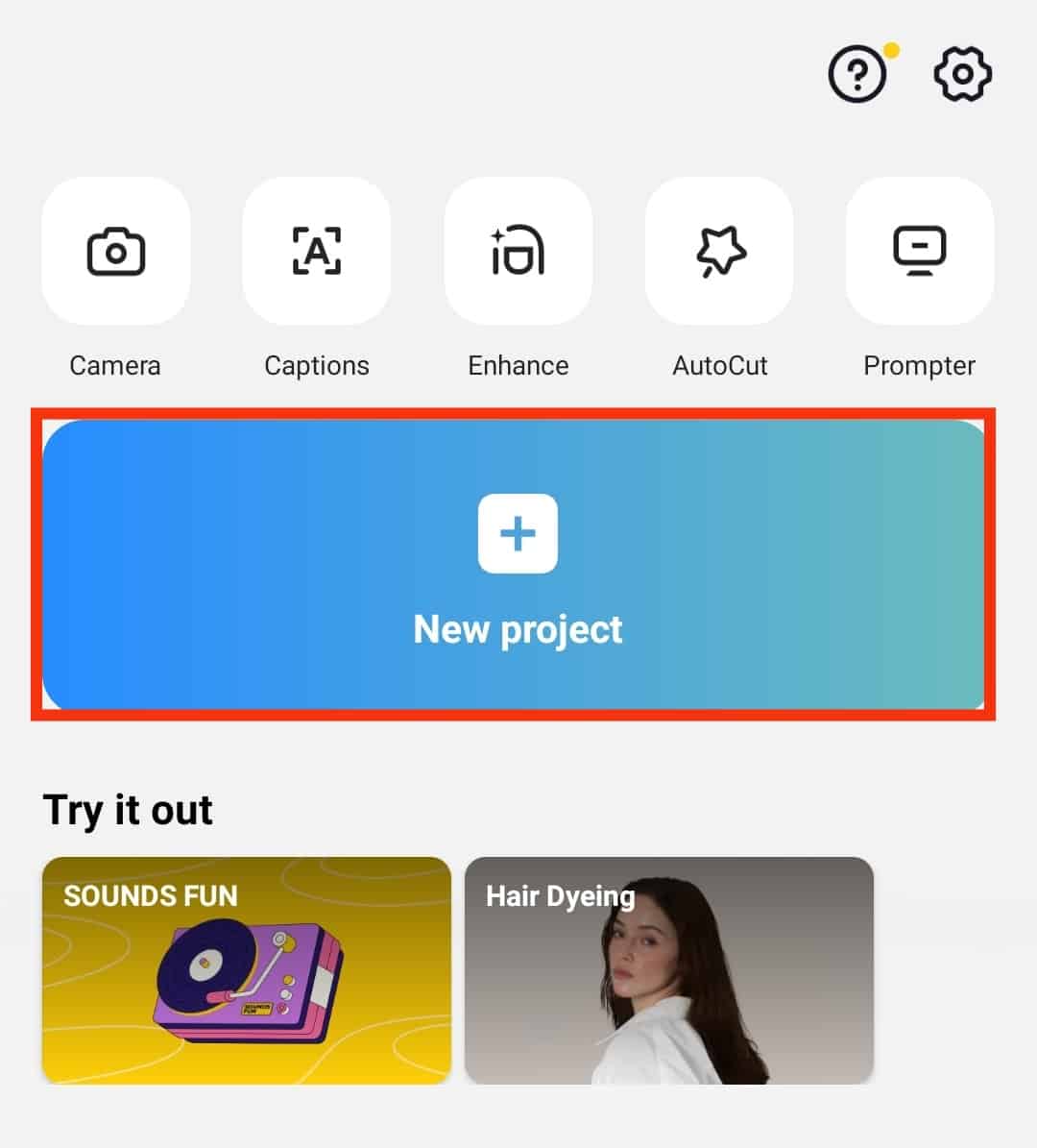 Tap On The New Project Option