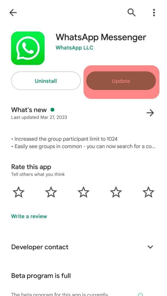 Tap On The Update Button To Update Whatsapp