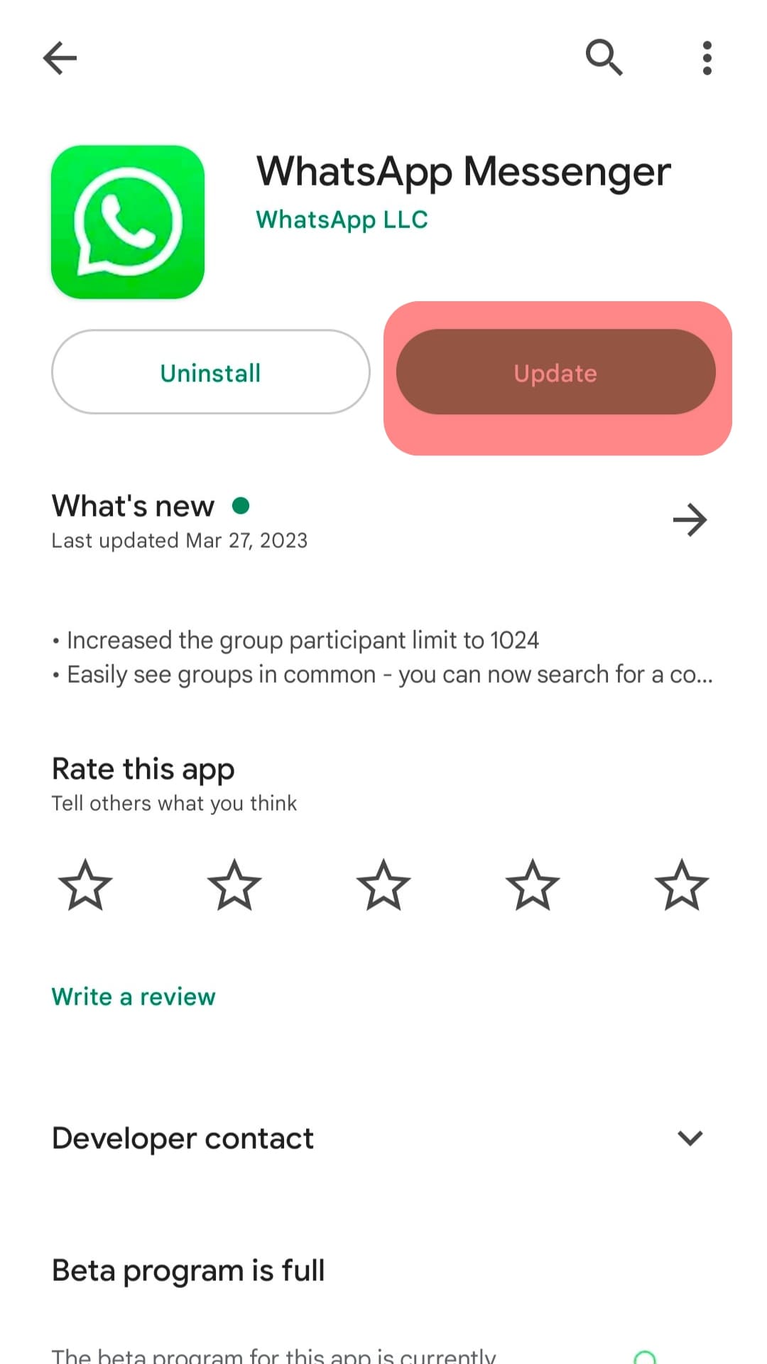 Tap On The Update Button To Update Whatsapp