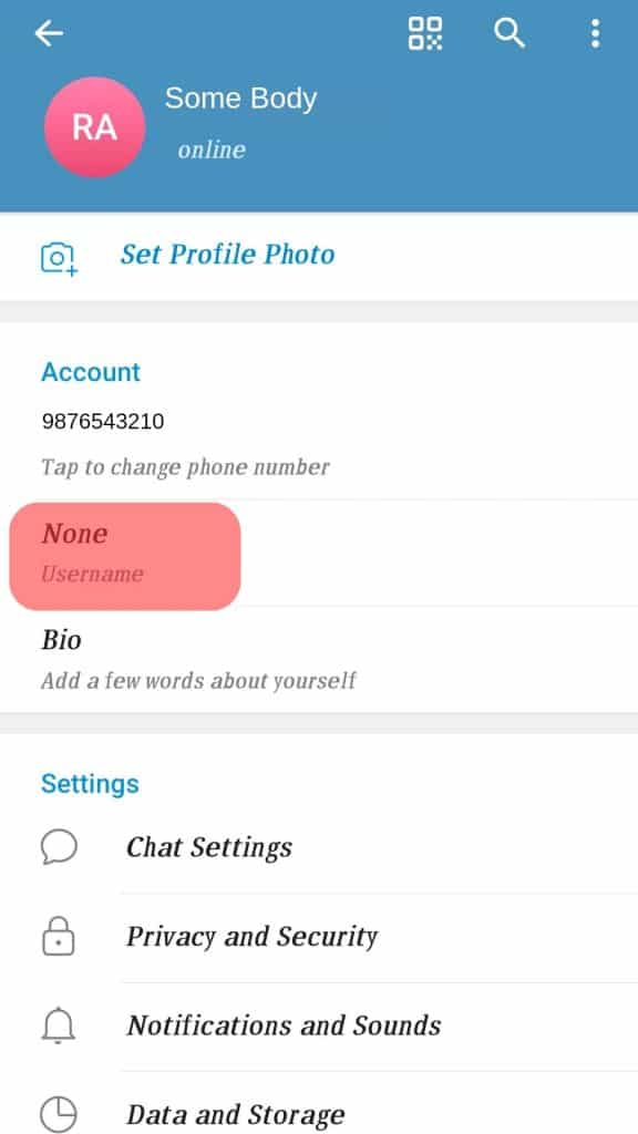 Tap On The Username Option Telegram